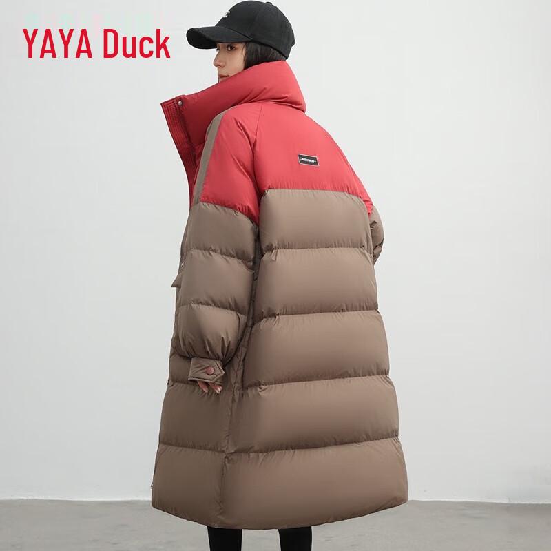 Yaya Women's Over-Knee Stand Collar Colorblock Down Jacket