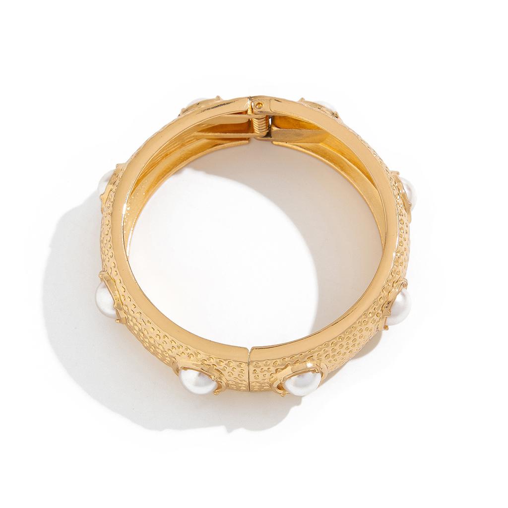 Design Pearl Twist Glossy Spring Buckle Bracelet, Fashionable Style Metal Chain Bracelet