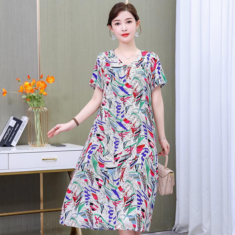 2023 Bavlněné tištěné letní šaty s kontrolou bříška plus size pro ženy středního věku a starší
