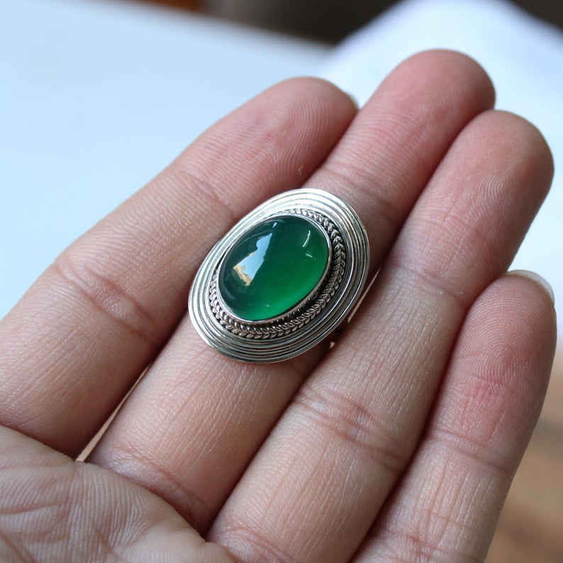 Green Onyx Gemstone Silver Ring, 925 Sterling Solid Ring, Stackable Silver Ring, Handmade Jewelry, Valentine's Day Gift,