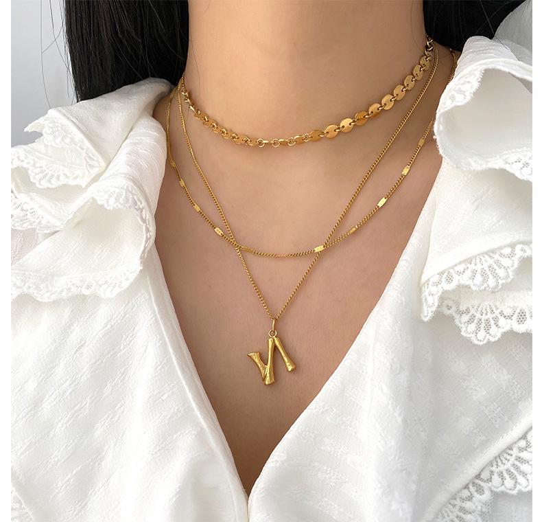 Trendy European & American Bamboo Joint Gold Necklace with 26 English Letters