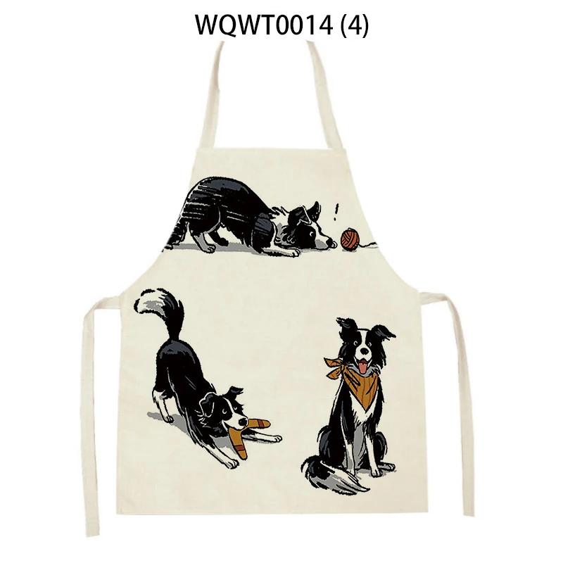 Animal Cartoon Dogs Printed Kitchen Aprons for Women Men Household Cleaning Pinafore Baking Accessories Linen Cooking Aprons
