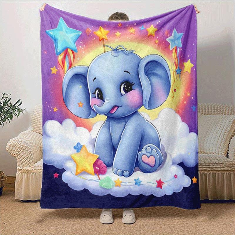 1pc Elephant Printing Lightweight Flannel Blanket, Comfortable and Warm Blanket, for Camping Sofa Bed and Couch Office, in All Seasons