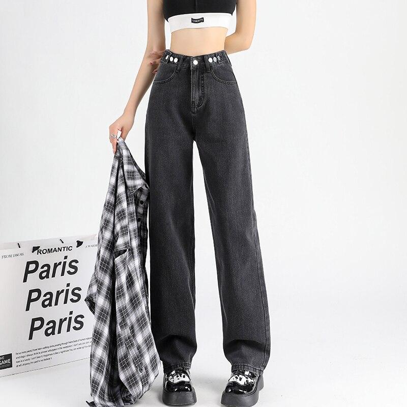 

2022 винтажная мода мешковатые женские прямые трендовые женские джинсы одежда женские брюки с высокой талией уличная одежда в корейском стиле XXXXXL серый