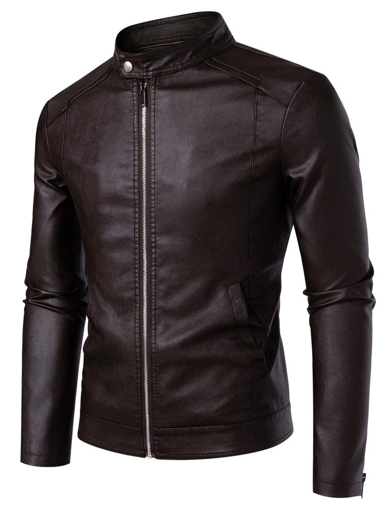 Men's Stand Collar PU Leather Motorcycle Jacket - Spring/Autumn Style