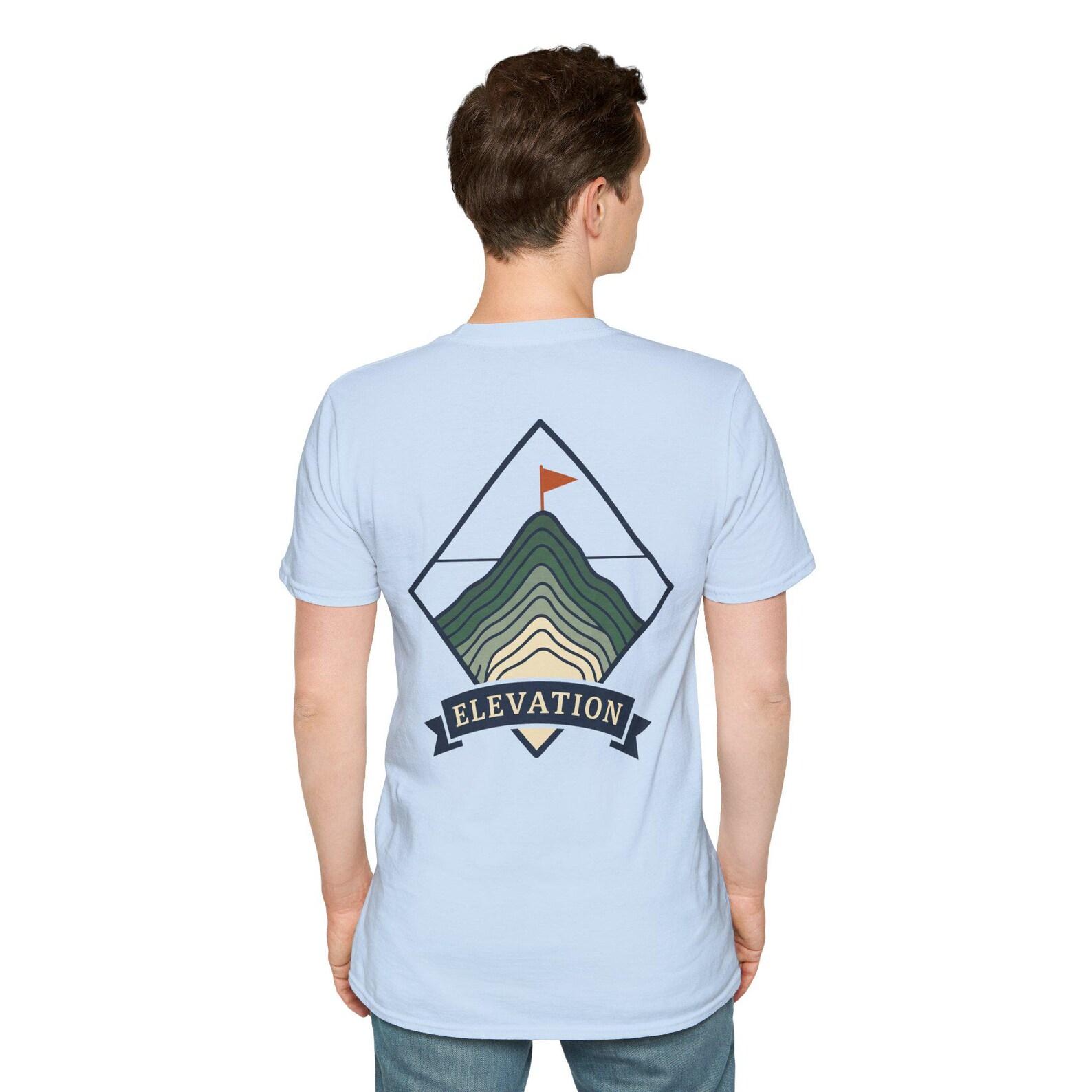 Mountain Badge T-Shirt | Topographic Peak Hiking Graphic Tee | Outdoor Gift for Hiker Climber | Nature Lover Shirt Unisex 4XL