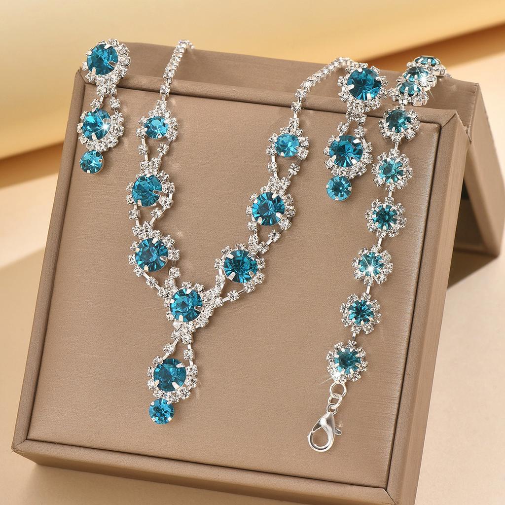 Rhinestone Women's Earrings Necklace JBracelet Ewelry Set Bride Wedding Accessorie