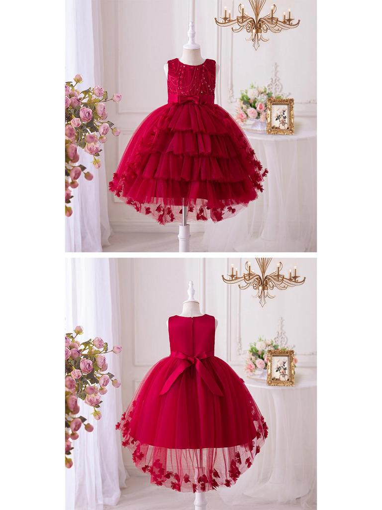 New Puffy Bridesmaid Girl's Dress with Layered Butterfly Design - Princess Evening Gown for Weddings or Festivals