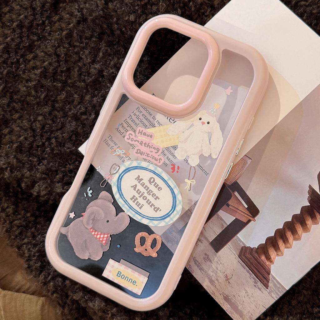 Cute Little Rabbit Elephant Suitable for IPhone16ProMax Apple 13 Mobile Phone Case 15 Transparent Anti Fall 12 Acrylic 11