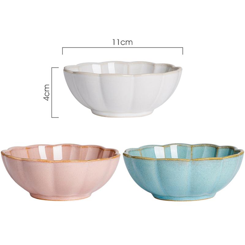 6-Piece Ceramic Banchan Bowls Set, Korean Style Flower Shape Kimchi Dishes, 4.3 Inch Appetizer Serving Plate Dishwasher Safe