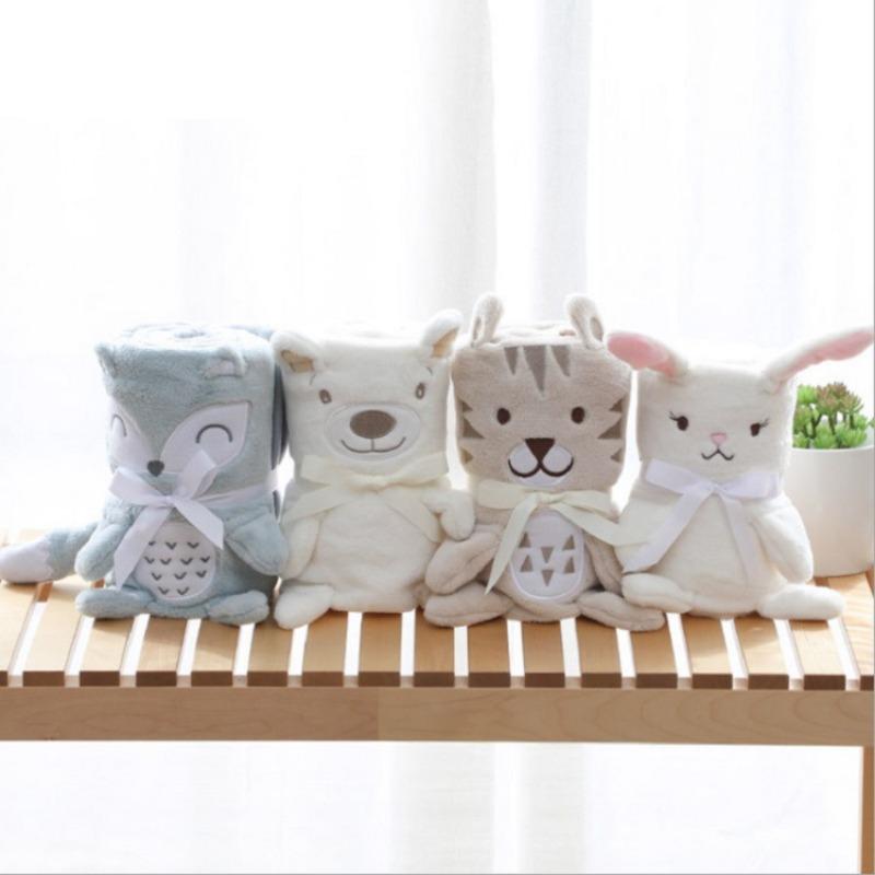 1pc 75cmX100cm Baby Embroidered Flannel Blanket Cartoon Children's Blanket Flannel Blanket All Season Use Cartoon Character
