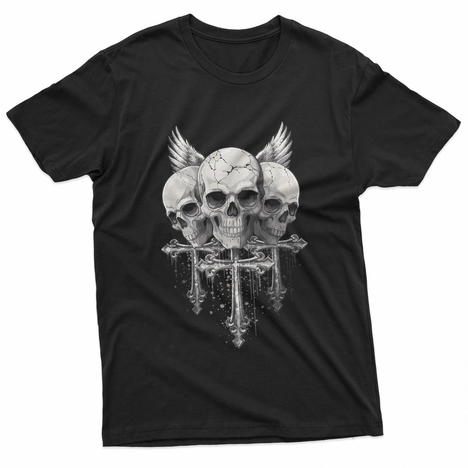 Three Skull Gothic Art Grunge Emo Stuff T-Shirt S