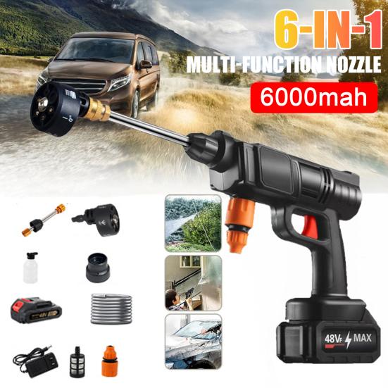 Car Pressure Washer 600PSI High Pressure Rechargeable Cordless Electric Pressure Washer with 6-in-1 Nozzle Cleaning Tool