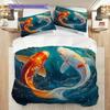 Koi Fish Pattern Bedding Quilt Set Quilt Cover Pillowcase Home Decoration Birthday Gift (1 * duvet cover + 2 * pillowcase, without core)
