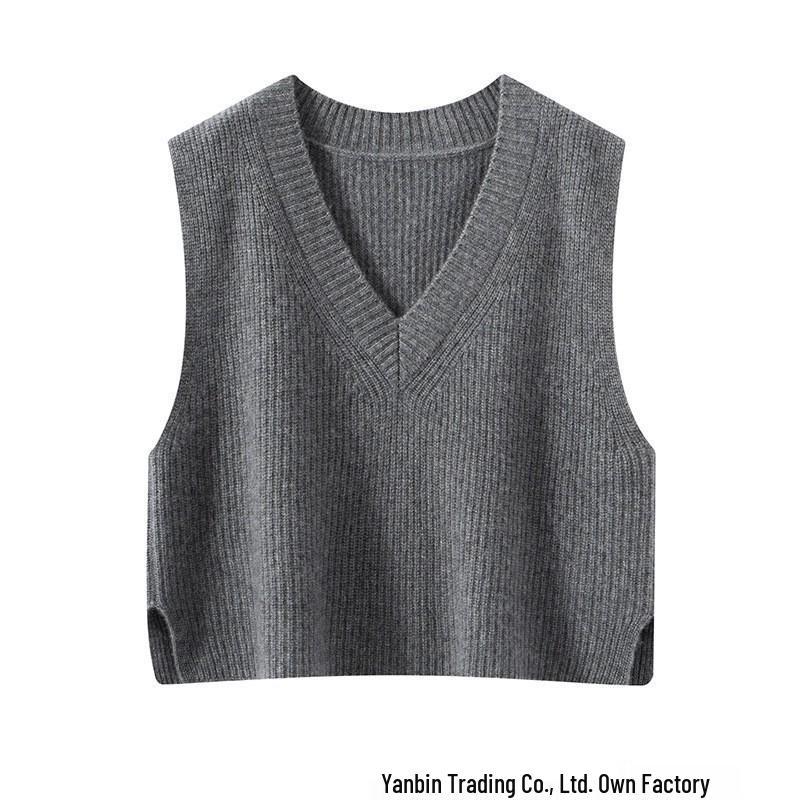 Women's V-Neck Cashmere Knit Vest - Autumn/Winter Fashion, Sleeveless & Loose Fit