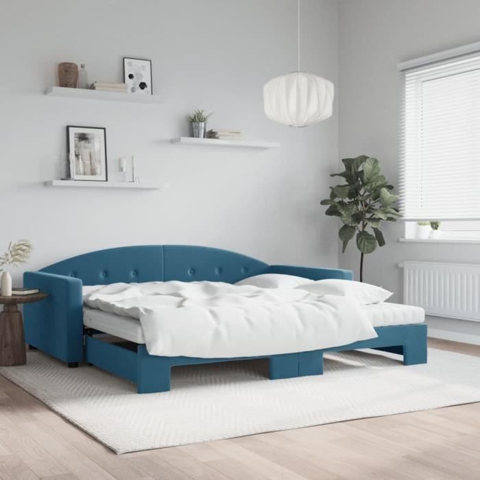 VidaXL Lit de jour avec lit gigogne et matelas bleu 100x200 cm velours 3197331