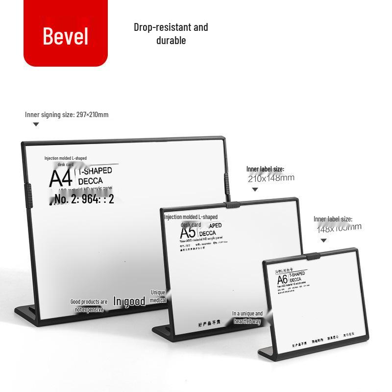 PS Anti-fall A4/A5 Table Card Holder: L-shaped Display Stand for Coffee, Milk Tea, and Beverage Menu
