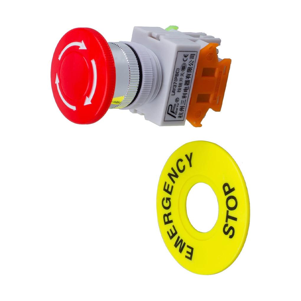 Red Mushroom Emergency Stop Latching Push Button Switch 22mm Mounting Hole Emergency Stop Push 1NO
