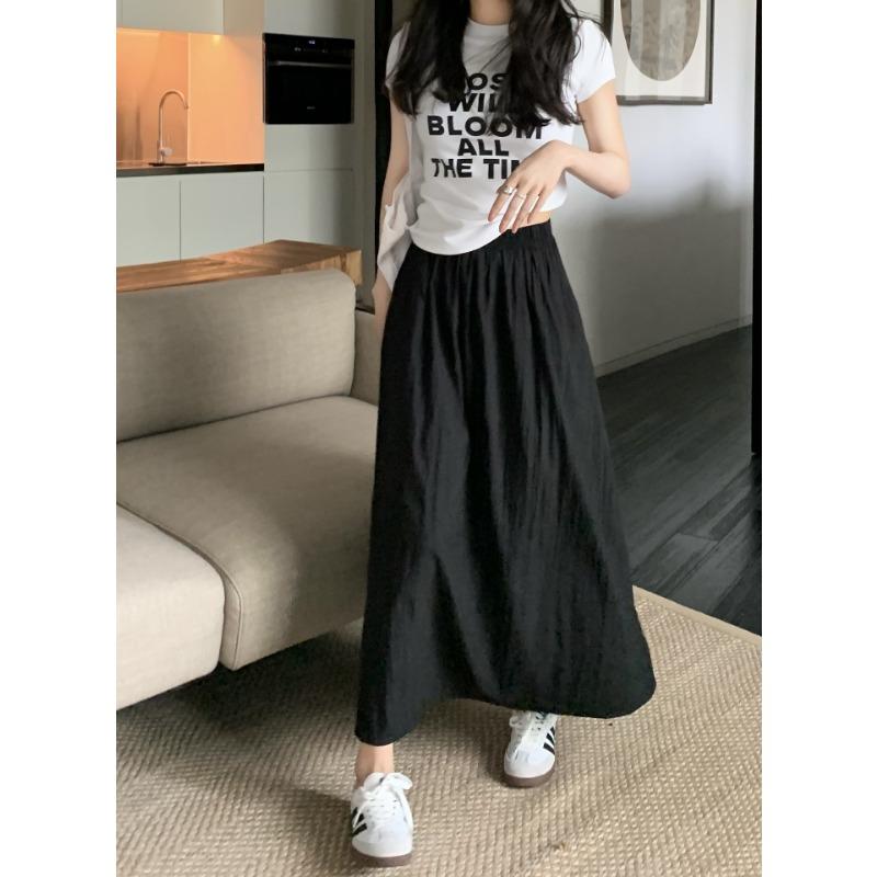 Pleated Mid-length Skirt for Women In Summer New Retro High Waist Slim Elastic Waist A-line Skirt Umbrella Skirt