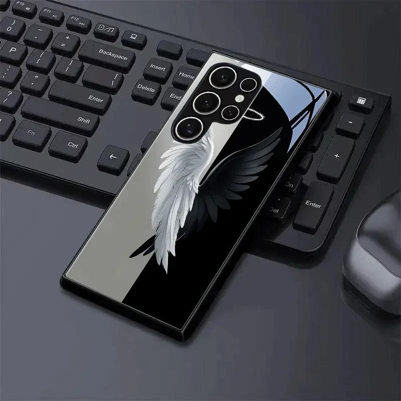 Men's new European and American dark angel wings Samsung s25ultra mobile phone case S23 plus glass case