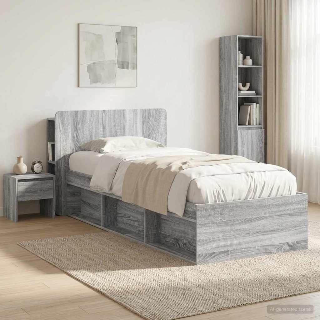 Headboard Cabinet with Storage Grey Sonoma Wood Based Material