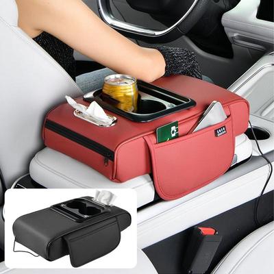 Car Armrest Cushion With Cup Holder Auto Center Console Armrest Cushion Box Elastic Belt Design Vehicle Interior Accessories For