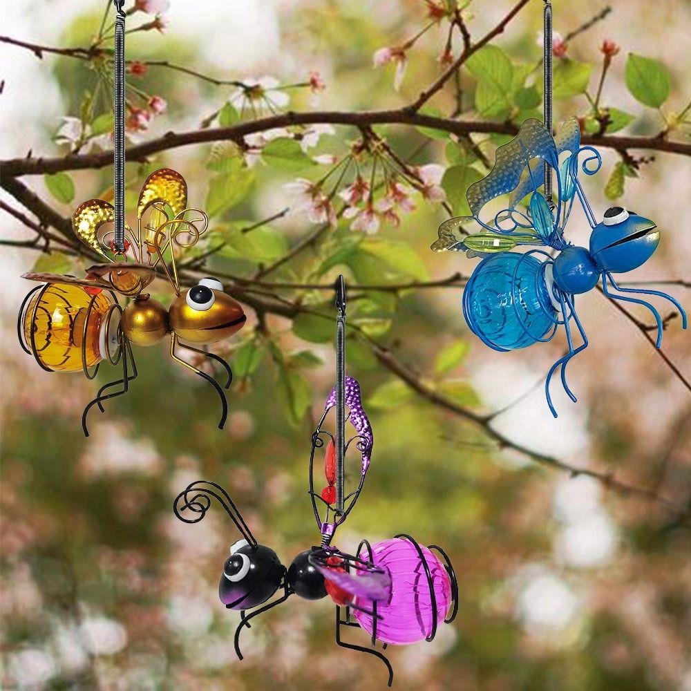 Pingente de Ferro Solar Artesanal para Insetos Estátua de Inseto 3D para Jardim Luz de Inseto LED Exquisita Cerca