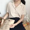Camicetta da donna Camicetta alla moda a maniche corte con scollo a V, casual, da ufficio, camicie bianche, top in stile coreano giapponese