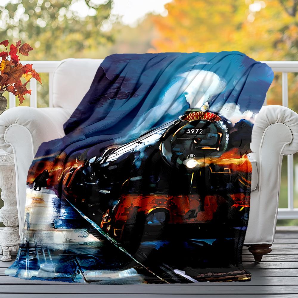 1pc Hogwarts Express Steam Train Outdoor Flannel Throw Blanket All Season Soft Warmth,Home Decor 1031216