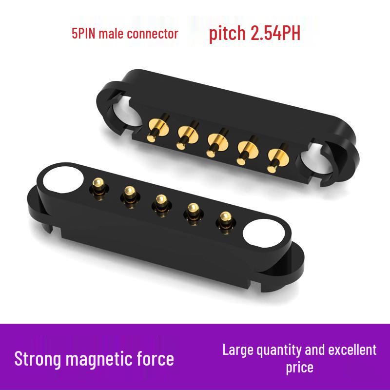 5-Pin Magnetic Connector with Solder Wire and Bend-Resistant Male & Female Gold-Plated Spring Pin Contacts