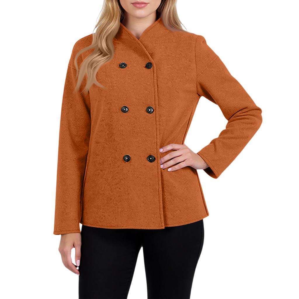 Ladies' Casual Temperament Double Breasted Solid Color V-neck Coat Jacket