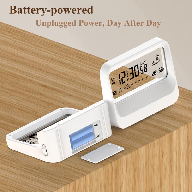 Digital Alarm Clock LCD Display with Calendar Temperature Humidity Snooze Table Bedside Clock for Kitchen Bathroom Office