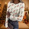 Women's Casual Christmas Print Long Sleeve Ribbed Neck Top