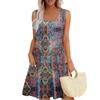 Summer Dresses For Women Beach Boho Sleeveless Printing Flowy Pocket Tshirt Tank Sundresses