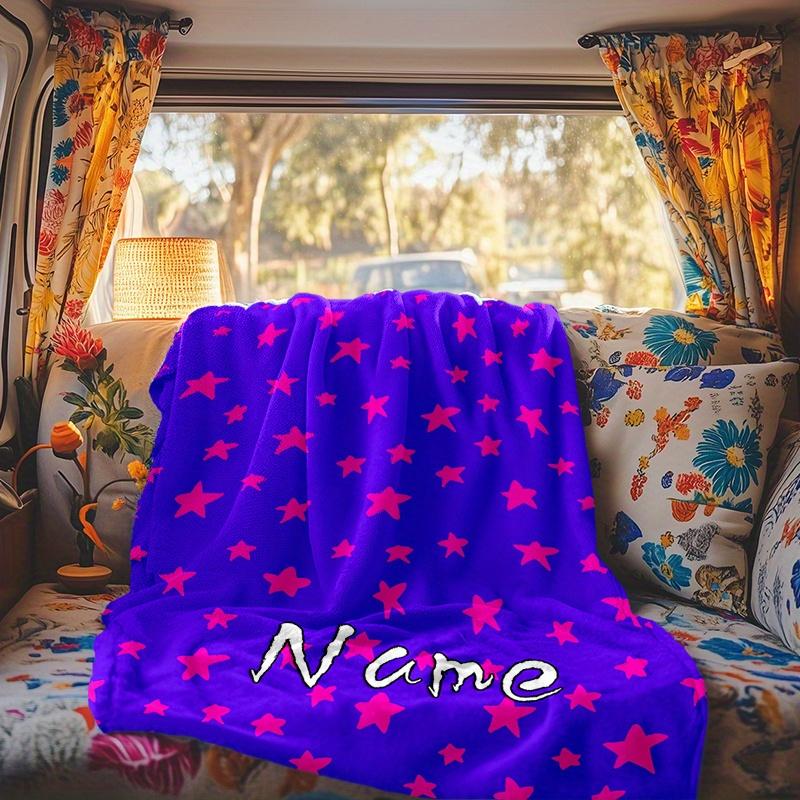 Pink Star Blanket Personalized Name Soft Comfortable Stylish Blanket Car Blanket Perfect For Travel Camping Outdoor Home Suitable For All Seasons