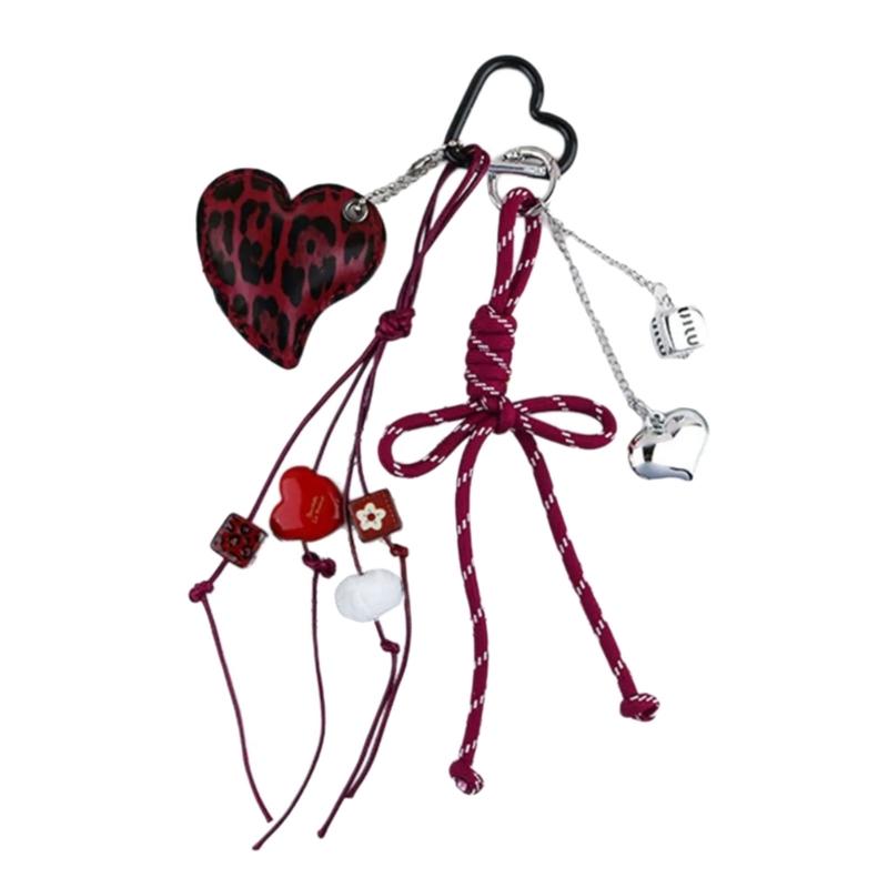 PU Bows Heart Keychain Charm Elegant Bag Accessory Gift For Women Girls Lightweight Bag Pendant For Purse Keys Phone