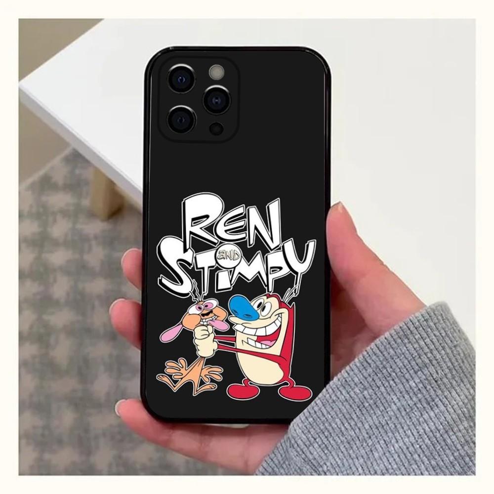 Anime Ren and S-stimpy Phone Case For Apple iPhone 15,14,13,12,11,Pro,X,XS,Max,XR,Plus,Mini Soft Black Cover