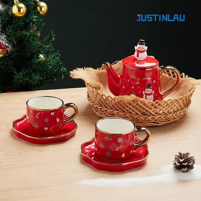 Christmas Ceramics Teaware Sets Coffee Cup & Saucer Santa Claus Elk Snowman Tea Pot and Cup Set Drinkware Xmas Gift 1 Pot 2 Cups