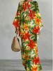 Women'S Set, Tropical Palm And Hibiscus Flower Print Design, Summer Beach Outfit, Elegant Casual Twopiece Clothing for Vacation And Daily Wear
