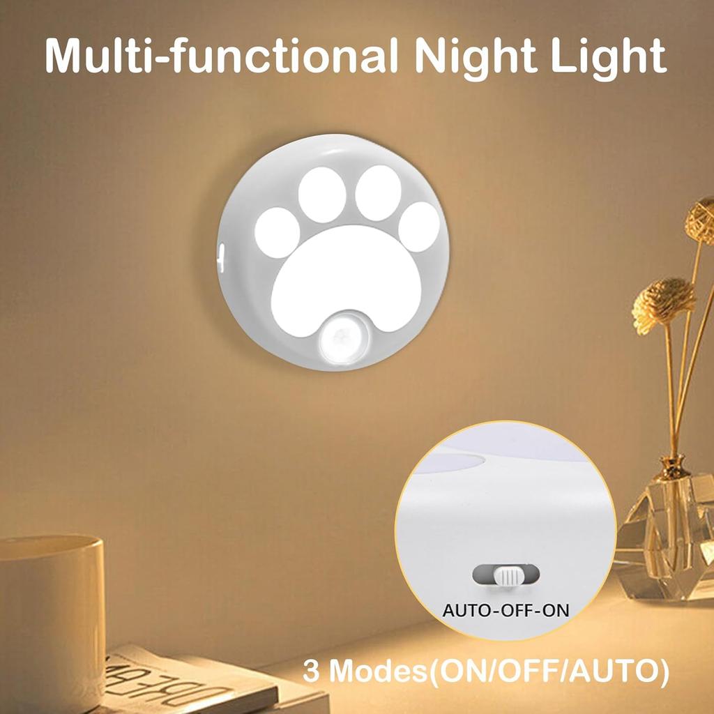 Cute Cat Paw Motion Sensor Nightlight Cordless LED Lamp For Hallway Bedroom Nursery Wardrobe Closet Kitchen Stairway Night Light