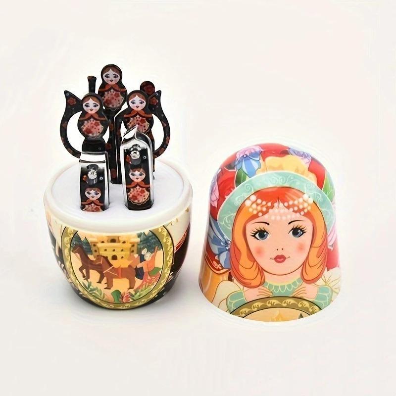 7Pcs Nail Tools Nail Clipper Set Russian Nesting Doll Style Nail Clipper Kit Manicure Nail Polishing Shaping Trimming Tool