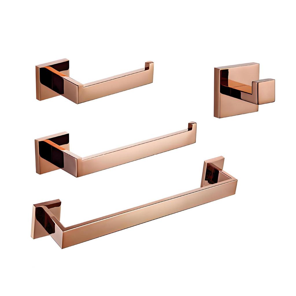 Brushed Rose Gold 304 Stainless Steel Bathroom Set: Towel Rack, Towel Ring, Paper Towel Holder, Hook.