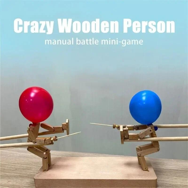 Fencing 2 Balloon Players Fast Wooden Inflatable Fighter Wooden Balloon Paced for Battle Battle Head Game Handmade Puppet