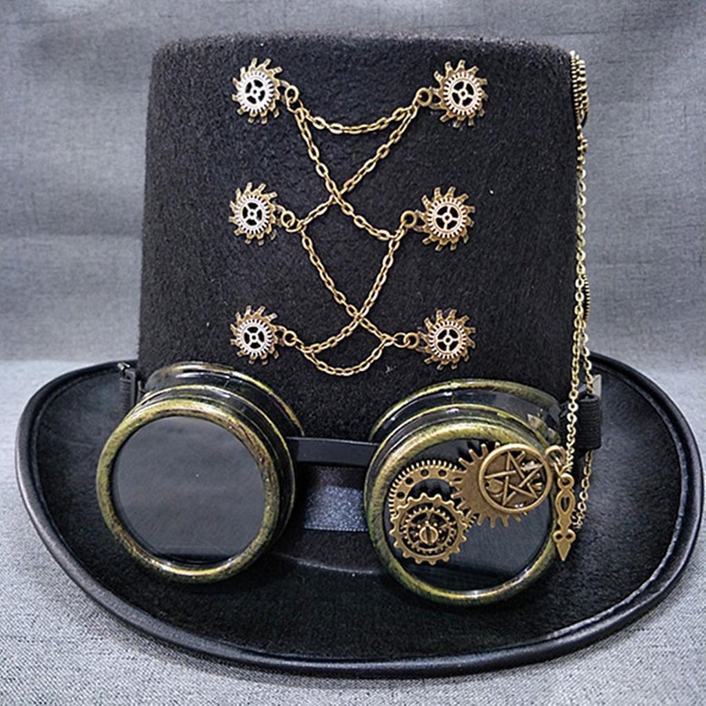 Viktorianischer Steampunk Zylinder mit Brille Vintage Accessoire-Set für Erwachsene Verkleidung Zaubererhut