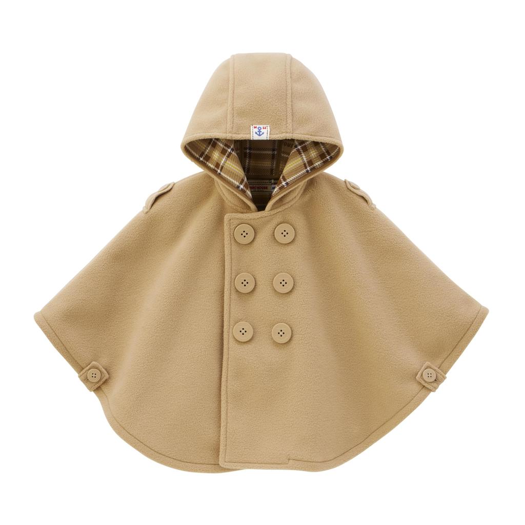 Cloak Cape Poncho Outer Fleece Made in Japan Boys Girls Baby Kids Clothing M Beige [MIKI HOUSE] Children's 10-3861-494 (90-100cm)