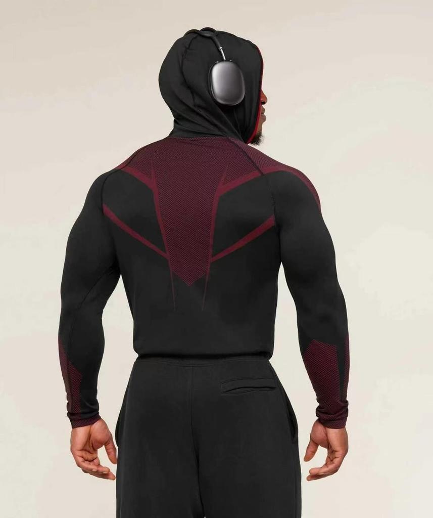 GYMSHARK Men's Onyx High Stretch Long Sleeve Hooded Fitness T-shirt