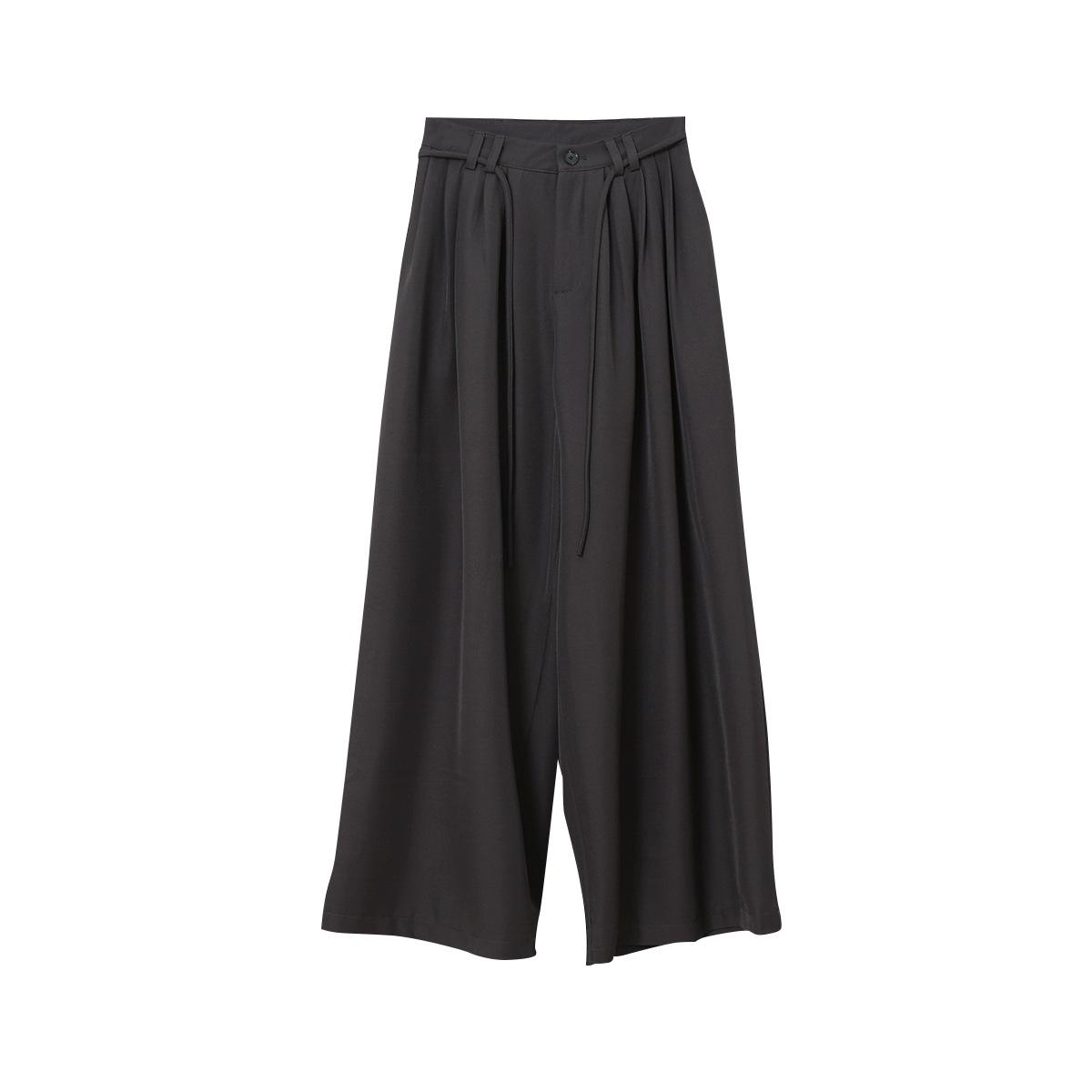 Women s High-Waisted Wide-Legged Summer Trousers - Slimming, Textured Fabric Large темно-серого