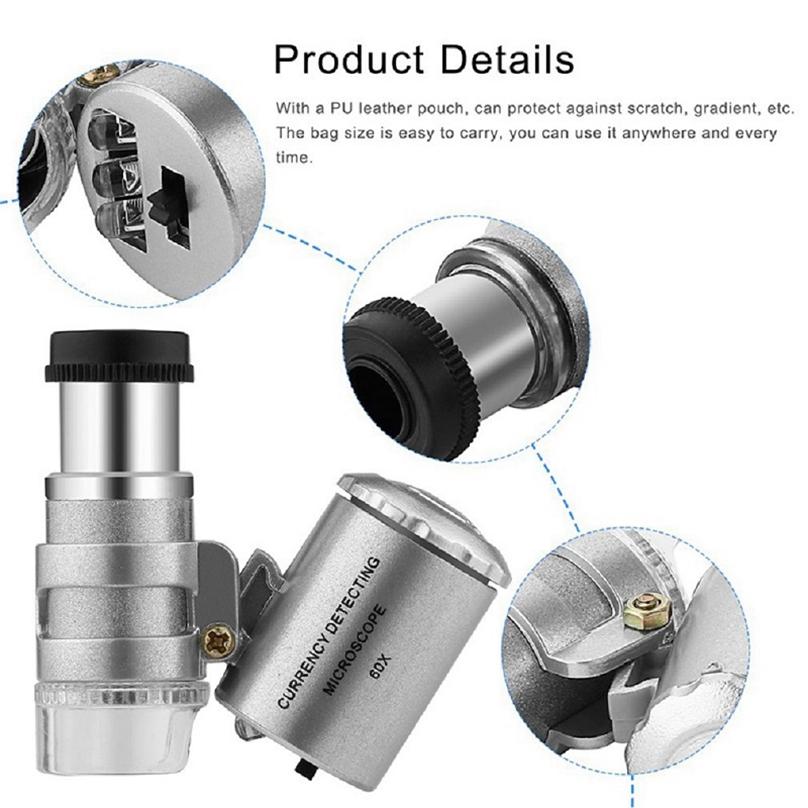 Goedkope Mini Microscope Pocket 60x Magnifier Handheld Jeweler LED Lamp