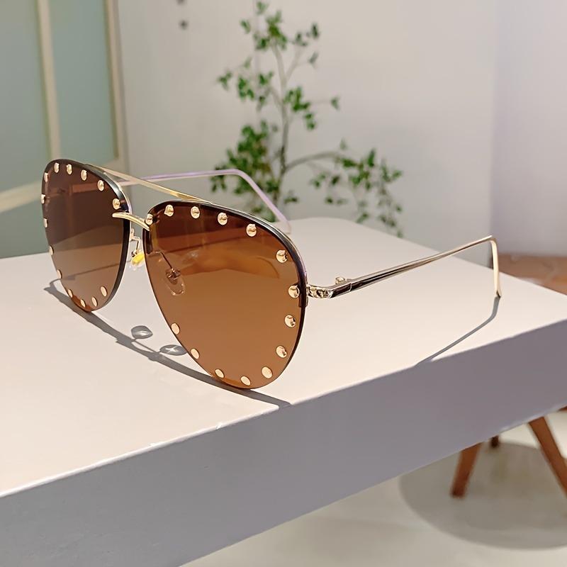 Mode Randloze Aviator Zonnebril Dames Vintage Luxe Merk Design Diamant Geslepen Lens Klinknagel Zonnebril Voor Vrouwen UV400