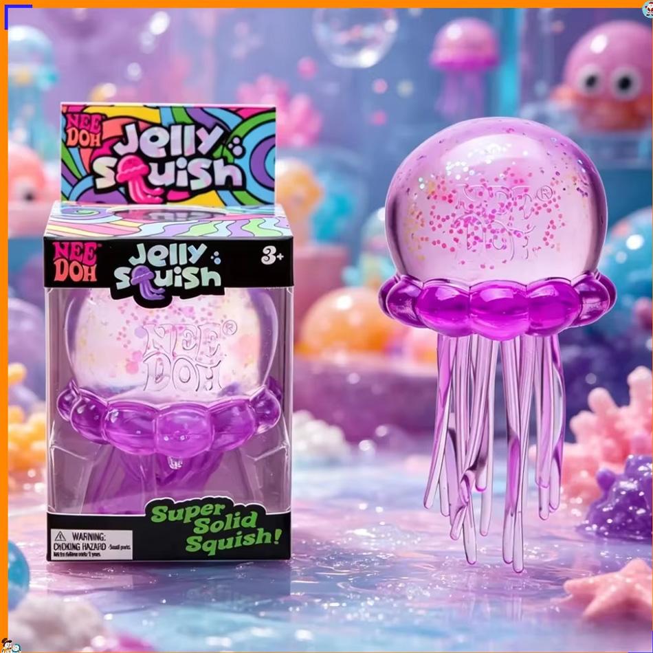 Průhledná třpytivá medúza Squishy hračka Super měkká TPR mačkací stresový míček Senzorická Fidget hračka pro úlevu od úzkosti